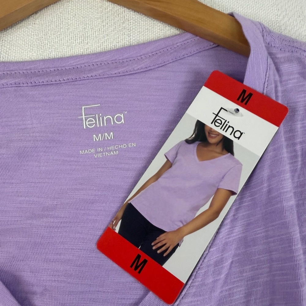 Felina Womens V-Neck Short Sleeve Slub Knit Tee Purple Lavender Size M NEW - Picture 3 of 8